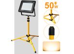 Fiqops Led Proiettore Da Costruzione Proiettore Da Lavoro Con Treppiede 50W Bianco Caldo