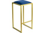 Ferro Sgabello Da Bar 64 Cm Oro - Blu - Sgabello Da Bar Moderno In Metallo Senza Schienale In Stile Loft Con Seduta Imbottita