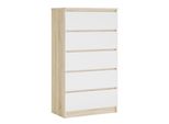 Cassettiera Con 5 Cassetti, Colore: Rovere Sonoma / Bianco, A: 70 X 125 X 39 Cm