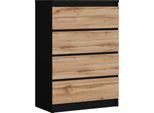 Cassettiera Con 4 Cassetti, Colore: Nero / Rovere Wotan, 70 X 101 X 39 Cm