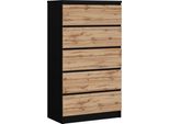Cassettiera Con 5 Cassetti, Colore: Nero / Rovere Wotan, 125 X 70 X 39 Cm