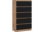 Cassettiera Con 5 Cassetti, Colore: Rovere Wotan / Nero Opaco, 125 X 70 X 39 Cm