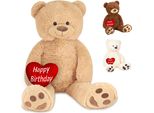 Brubaker Orsetto Xxl 100 Cm Con Cuore "Happy Birthday"" - Morbido Peluche, Beige"