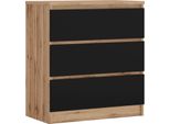 Cassettiera 3 Cassetti, Colore: Rovere Wotan / Nero, 78 X 70 X 39 Cm