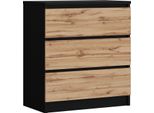 Cassettiera 3 Cassetti, Colore: Nero Opaco / Rovere Wotan, 78 X 70 X 39 Cm