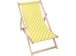 Sdraio Dreamroots Pieghevole In Legno Fino A 130 Kg, Lettino Prendisole Pieghevole Con Regolazione Dell'inclinazione Dello Schienale In 3 Fasi, Giallo A Quadri