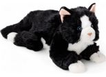 Carl Dick Gatto Sdraiato, Bianco E Nero, Circa 30 Cm, Lunghezza Totale 40 Cm 3558 Peluche, Peluche, Peluche