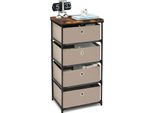 Comodino Costway Con Cassetti In Tessuto, Tavolino Con Struttura In Metallo, Mobile Contenitore In Tessuto Per Camera Da Letto, Soggiorno, Corridoio (Marrone, 4 Cassetti)