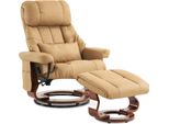 M Mcombo Poltrona Reclinabile Con Sgabello, Girevole A 360°, Con Funzione Reclinabile, Poltrona Tv Moderna, Ecopelle, 9068 (Giallo Beige)