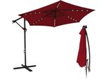 Jopassy Ombrellone Rosso Led Solare Ø350Cm Ombrellone Da Giardino Ombrellone Da Mercato Ombrello A Manovella Balcone Alluminio Inclinabile