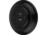 Presa Di Corrente Usb Retrò In Porcellana Da Incasso A 2 Pieghe I PR1 Nero
