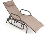 Lettino Costway Con Funzione Dondolo, Lettino Da Giardino Con Schienale Regolabile, Sedia A Sdraio Con Cuscino, Tessuto Traspirante, Lettino Relax Da Patio Per Piscina E Giardino (Marrone)