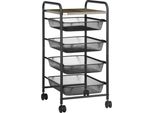 Homcom Carrello, Carrello Da Cucina Con 4 Cestini, Scaffale Con Rotelle, Scaffale Domestico, Carrello Di Servizio Per Camera Da Letto, Soggiorno, Acciaio, Nero, 41,5 X 31 X 66 Cm