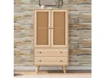 Flieks Cassettiera Con 2 Cassetti E 2 Ante, Mobili Da Soggiorno In Rattan Mobile In Piedi Tavolo Tv 60X40X120Cm