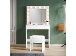 Sonni Tavolino Da Toilette Bianco Con Sgabello E Illuminazione Tavolino Da Toilette Con Specchio, Con Cassetto, 80X40X140Cm