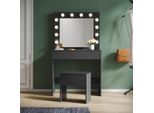 Sonni Tavolino Da Toilette Nero Con Sgabello E Illuminazione Tavolino Da Toilette Con Specchio, Con Cassetto, 80X40X140Cm