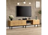 Mobile Tv Fortuna Lai, Rovere Selvatico, Con Illuminazione Led Variabile, Larghezza 175 Cm