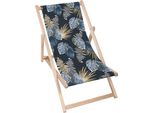 Lettino Pieghevole In Legno Dreamroots, Fino A 130 Kg, Lettino Pieghevole Con Regolazione Dell'inclinazione Dello Schienale In 3 Fasi, Blue And Gold Tropical