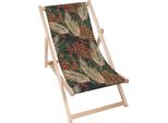 Lettino Pieghevole In Legno Dreamroots, Fino A 130 Kg, Lettino Pieghevole Con Regolazione Dell'inclinazione Dello Schienale In 3 Fasi, Foglie Di Palma Leopardate