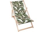 Sdraio Dreamroots Pieghevole In Legno Fino A 130 Kg, Sdraio Pieghevole Con Regolazione Dell'inclinazione Dello Schienale In 3 Fasi, Retro Tropical Leaves