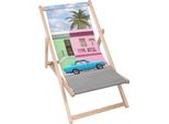 Sdraio Dreamroots Pieghevole In Legno Fino A 130 Kg, Sdraio Pieghevole Con Regolazione Dell'inclinazione Dello Schienale In 3 Fasi, Turchese Old Car
