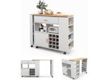 Costway Carrello Da Cucina E Tavolo Da Bar, Isola Da Cucina Con Ripiano Regolabile, Cassetto E Portaspezie, Portabottiglie Per 12 Bottiglie, Mobile Da Cucina Su Ruote, Carrello Da Portata In Legno, Carrello Per Isola Da Cucina, Bianco
