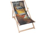 Sdraio Dreamroots Pieghevole In Legno Fino A 130 Kg, Sdraio Pieghevole Con Regolazione Dell'inclinazione Dello Schienale In 3 Fasi, Veicolo Vintage