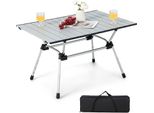 Costway Tavolo Da Campeggio Pieghevole Regolabile In Altezza, Tavolo Pieghevole Con Piano In Alluminio Arrotolabile E Borsa Per Il Trasporto, Tavolo Da Giardino 90X60,5X52Cm Argento