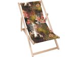 Sdraio Dreamroots Pieghevole In Legno Fino A 130 Kg, Sdraio Pieghevole Con Regolazione Dell'inclinazione Dello Schienale In 3 Fasi, Fiori Tropicali Rossi