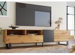Fortuna Lai Lowboard Natural Mobile Tv In Piedi (Set, Con 2 Ante, 2 Cassetti E 2 Ripiani), Design Bicolore, Vintage Industrial, Larghezza 180 Cm