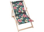 Lettino Dreamroots Pieghevole In Legno, Legno Di Faggio Fino A 130 Kg, Lettino Pieghevole Con Regolazione Dell'inclinazione Dello Schienale In 3 Fasi, Hawaii Flowers