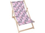 Sdraio Dreamroots Pieghevole In Legno Fino A 130 Kg, Sdraio Pieghevole Con Regolazione Dell'inclinazione Dello Schienale In 3 Fasi, Foglie Rosa Tropicale