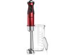 Arendo - Frullatore A Mano, 1000 W, Frullatore A Mano In Acciaio Inox Rosso, Frullatore A Mano Con Bicchiere, Controllo Continuo