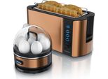 Arendo - Set Tostapane Frukost Con Cuociuova Sevencook In Acciaio Inox Rame, Tostapane 4 Fette, Display Led, 6 Livelli Di Doratura, Portapane - Cuociuova 1-7 Uova, Misurino