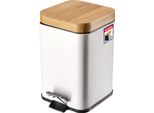 Cestino Per Rifiuti "Atran"" In Acciaio Verniciato A Polvere Di Kadax, Cestino Per Rifiuti, Cestino Per Rifiuti Con Coperchio In Bambù, Bianco, 3L"