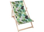 Sdraio Dreamroots Pieghevole In Legno Fino A 130 Kg, Sdraio Pieghevole Con Regolazione Dell'inclinazione Dello Schienale In 3 Fasi, Collage Di Foglie Verdi