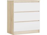 Cassettiera 3 Cassetti, Colore: Rovere Sonoma / Bianco Opaco, 78 X 70 X 39 Cm