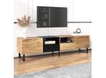 Fortuna Lai Mobile Tv In Piedi In Rovere Selvatico Tavolo Tv, Design Bicolore Con Cassetti E 2 Ante Vintage, Larghezza 190 Cm