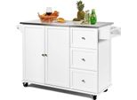 Costway Carrello Da Cucina Con Piano Di Lavoro In Acciaio Inox, Isola Da Cucina Con 3 Cassetti E Ripiano Regolabile E Portasciugamani, Carrello Di Servizio Mobile, Mobile Da Cucina Su Rotelle, Carrello Da Cucina A Isola Bianco