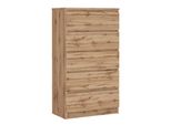 Cassettiera Con 5 Cassetti, Colore: Wotan - Rovere, A: 70 X 125 X 39 Cm