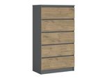 Cassettiera Con 5 Cassetti, Colore: Antracite / Rovere Lancelot, A: 70 X 125 X 39 Cm