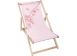 Sdraio Dreamroots Pieghevole In Legno Fino A 130 Kg, Sdraio Pieghevole Con Regolazione Dell'inclinazione Dello Schienale In 3 Fasi, Pink Floral Vibes