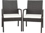 Costway Set Di 2 Sedie In Rattan, Sedia Da Giardino In Polyrattan Con Schienale E Braccioli, Sedia Da Giardino Con Cuscino, Sedia Da Balcone Sedie Da Giardino Per Terrazza Esterna Balcone Giardino