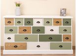 Casa Padrino Cassettiera In Stile Country Bianco/Verde/Naturale 180 X 48 X H. 95 Cm - Mobile In Legno Massiccio Con 19 Cassetti - Mobili In Stile Country - Mobili In Stile Country - Arredamento In Stile Country