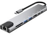 8-IN-1 Usb C Hub Type-C Docking Station Multiport Adapter Con 4K Hd RJ45 Ethernet Usb 3 Pd Charging Port Sd Tf Card Reader Compatibile Con Macbook Chromebook Matebook