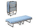Costway φ90X200Cm Letto Per Ospiti Con Materasso In Memory Foam, Letto Singolo Pieghevole, Letto In Metallo Robusto Fino A 120 Kg, Letto Pieghevole Su Ruote, Letto Pieghevole Per Ufficio E Camera Degli Ospiti, Letto Portatile (Blu)