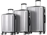 Flieks Set Di Valigie 3 Pezzi, Set Di Valigie Trolley A Guscio Duro 3 Pezzi, Valigie A Mano Valigia A Guscio Duro Con Ruote Piroettanti, Grigio