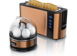 Arendo - Set Tostapane Frukost Con Cuociuova Sevencook In Acciaio Inox Rame, Tostapane 2 Fette, Display Led, 6 Livelli Di Doratura, Porta Panini - Cuociuova 1-7 Uova, Misurino