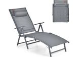 Lettino Pieghevole Costway, Lettino Da Giardino Con Poggiatesta, 7 Schienali Regolabili, Lettino Pieghevole Con Capacità Di Carico Fino A 150 Kg, Lettino Portatile Per Giardino, Cortile, Balcone (Grigio)