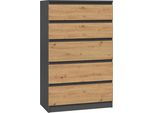 Cassettiera, Credenza Con 5 Cassetti (70Cm X 40Cm X 109,5Cm) In Antracite E Rovere Artisan